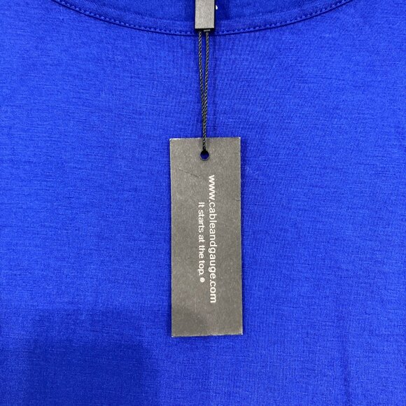 New Cable & Gauge 2X Navy Stretch Knit Asymmetric Hem Long Sleeve Tunic Romantic - Picture 3 of 8